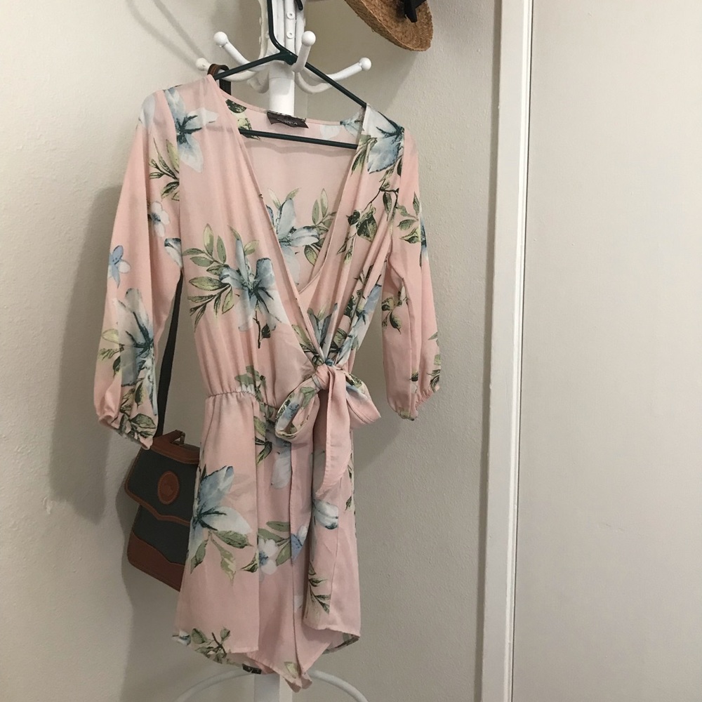 floral wrap top romper
